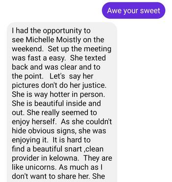 Michelle Moistly, 34 Caucasian/White female escort, Kelowna